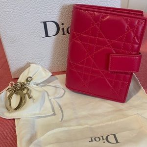NWT Lady Dior Eden wallet in fuschia. Has dust bag, charm bag and original box